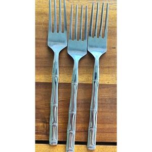 3 Vintage Bamboo‎ Stainless Salad Forks Japan Tiki Replacement Flatware